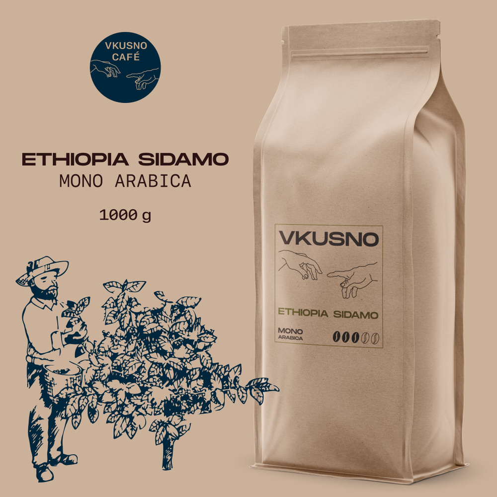 Кофе в зернах Vkusno Cafe классический свежеобжаренный Ethiopia Sidamo моно арабика, 1 кг  #1