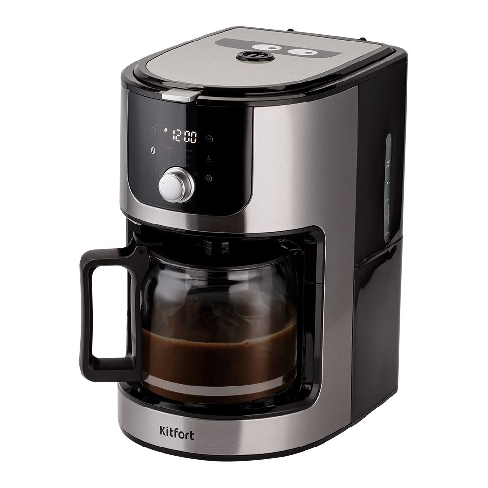 Автоматическая кофемашина Kitfort КТ-782, черный, встроенная кофемолка, LED-дисплей 1,2 литра. Уцененный #1