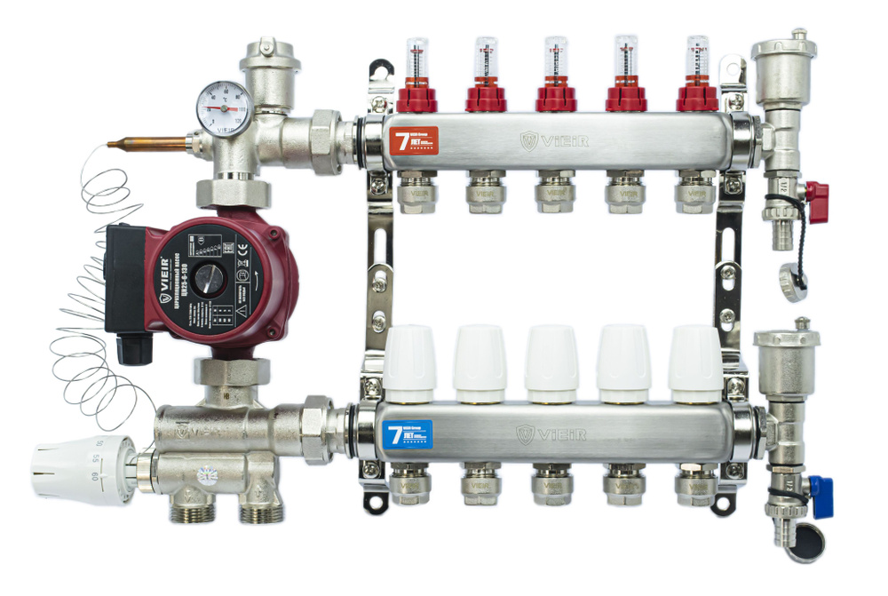 Комплект для теплого пола на 5 выходов (Коллектор VR113-05AKN на 5 контуров, Насос циркуляционный , Евроконусы, #1