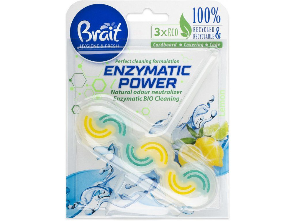 Средство для туалета - очищающий блок Brait Hygiene & Fresh "Enzymatic Power" Lemon, 1 шт  #1