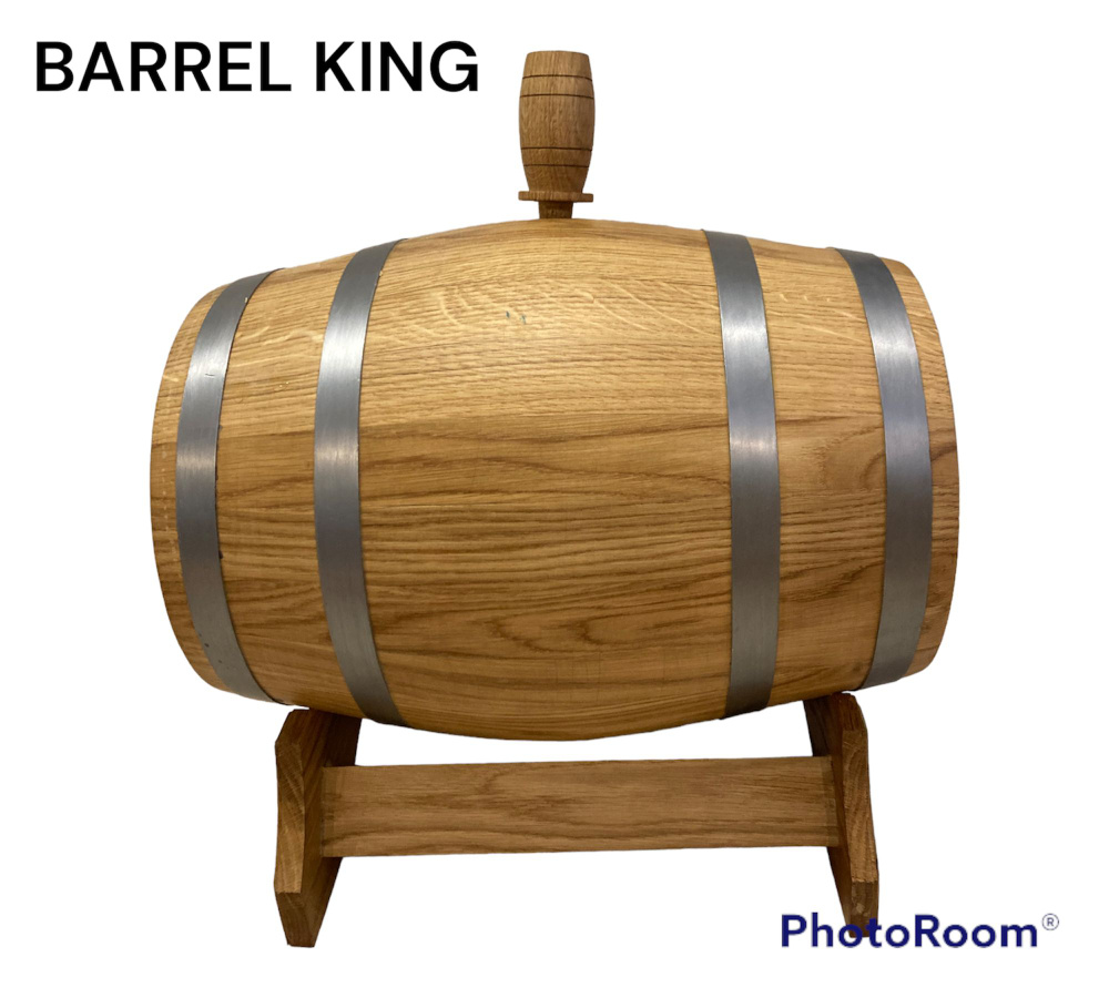 Бочка дубовая 10 литров (средний обжиг) с подставкой. BARREL KING  #1