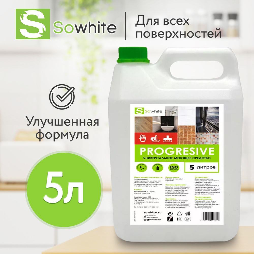 Универсальное моющее средство чистящее для всех поверхностей Sowhite Progressive PRO, канистра 5 литров. #1