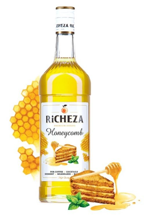 Сироп RICHEZA "Медовик" для кофе, коктейлей, десертов, лимонада и мороженого, 1 л / Добавка к основе #1