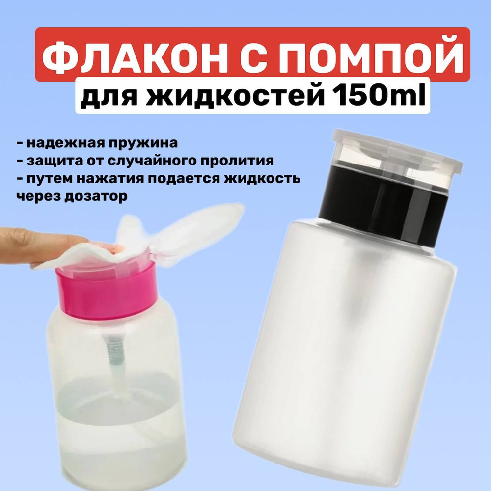 Помпа для жидкости (прозрачный пластик с крышкой) / бутылочка для обезжиривателя розовая, 150 мл  #1