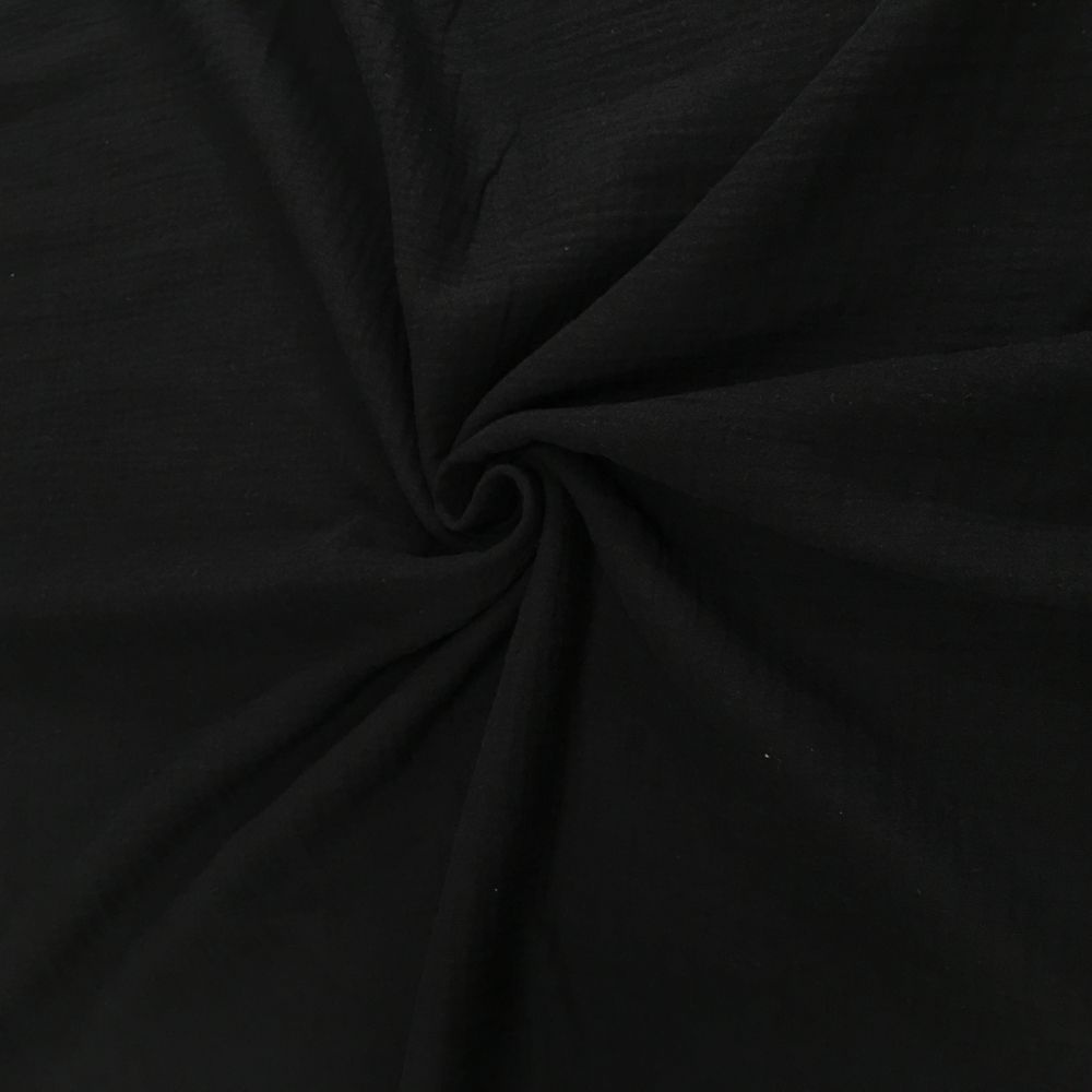 Ткань муслин жатка, однотонный, 135 см*100 см, черный, двуслойный, хлопок  #1