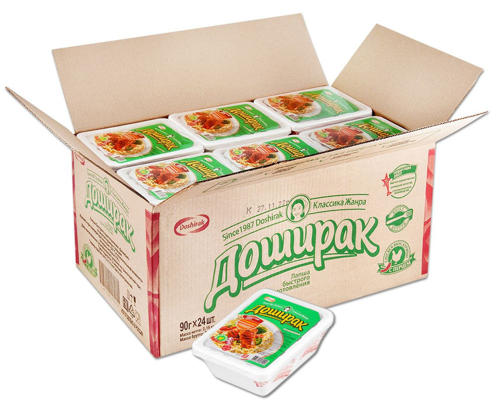Лапша быстрого приготовления Доширак Острая курица, в лотке 90 г, 24 шт ...