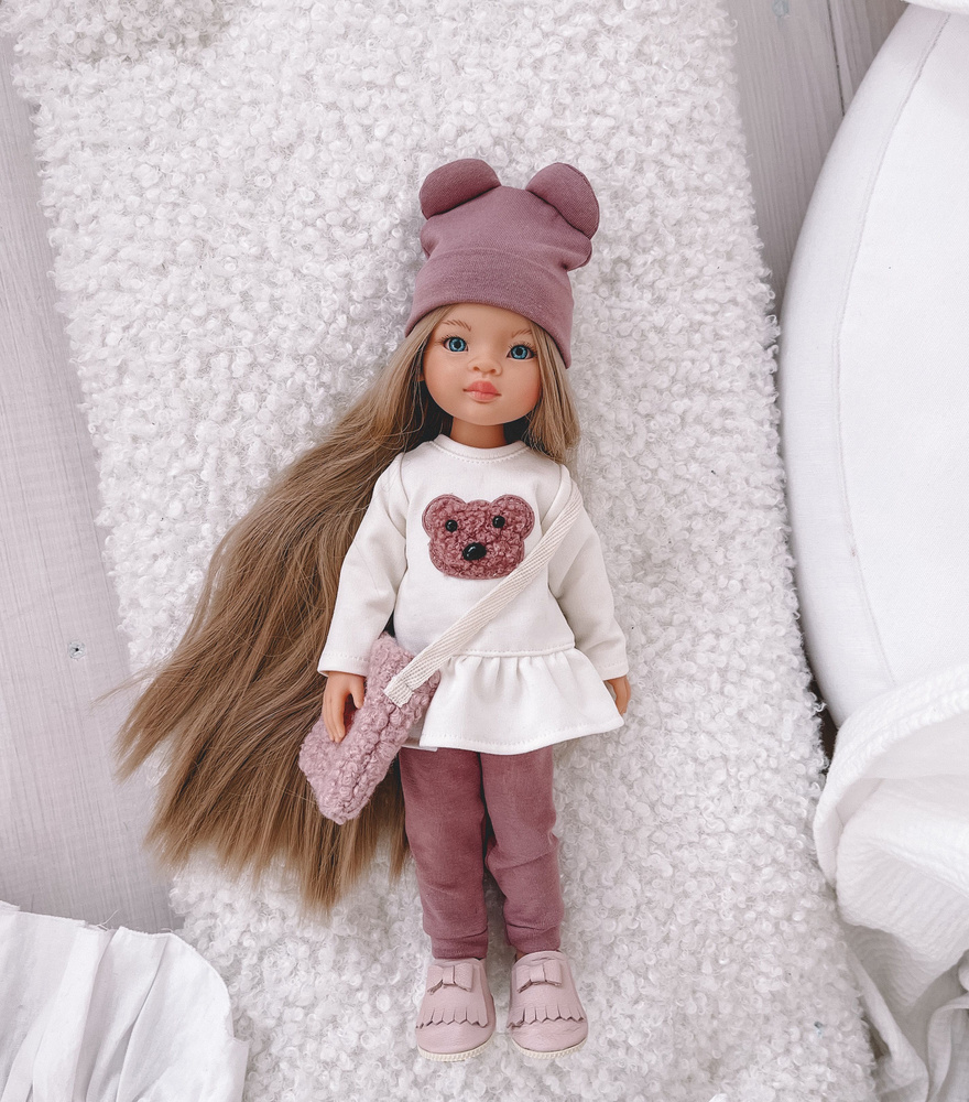 Костюм Пудровый Мишка + сумочка (без обуви), одежда для куклы Paola Reina 32 см (Паола Рейна)  #1
