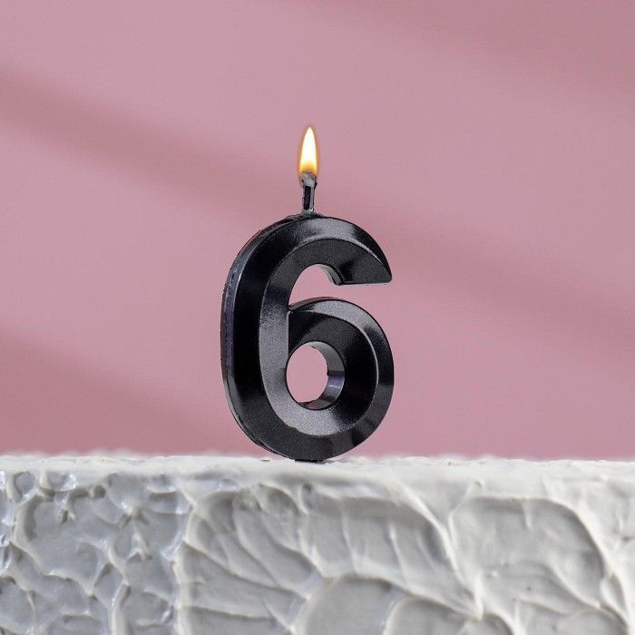 Свеча в торт на шпажке "Грань", цифра "6", черная, 5х3.5 см #1