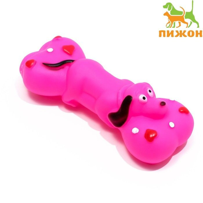 Игрушка пищащая Косточка и пес для собак, 15 х 6 см, розовая  #1