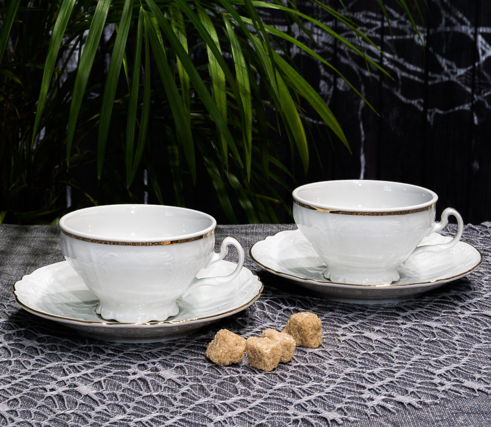 Чайный набор посуды на 2 персоны Bernadotte Отводка золото 205 мл, 4 предмета: 2 чашки и блюдца для чая #1