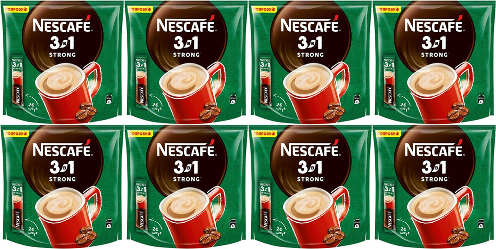 Кофейный напиток Nescafe крепкий 3 в 1 растворимый 14,5 г х 20 шт, комплект: 8 упаковок по 290 г  #1