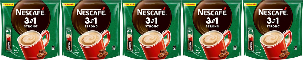 Кофейный напиток Nescafe крепкий 3 в 1 растворимый 14,5 г х 20 шт, комплект: 5 упаковок по 290 г  #1