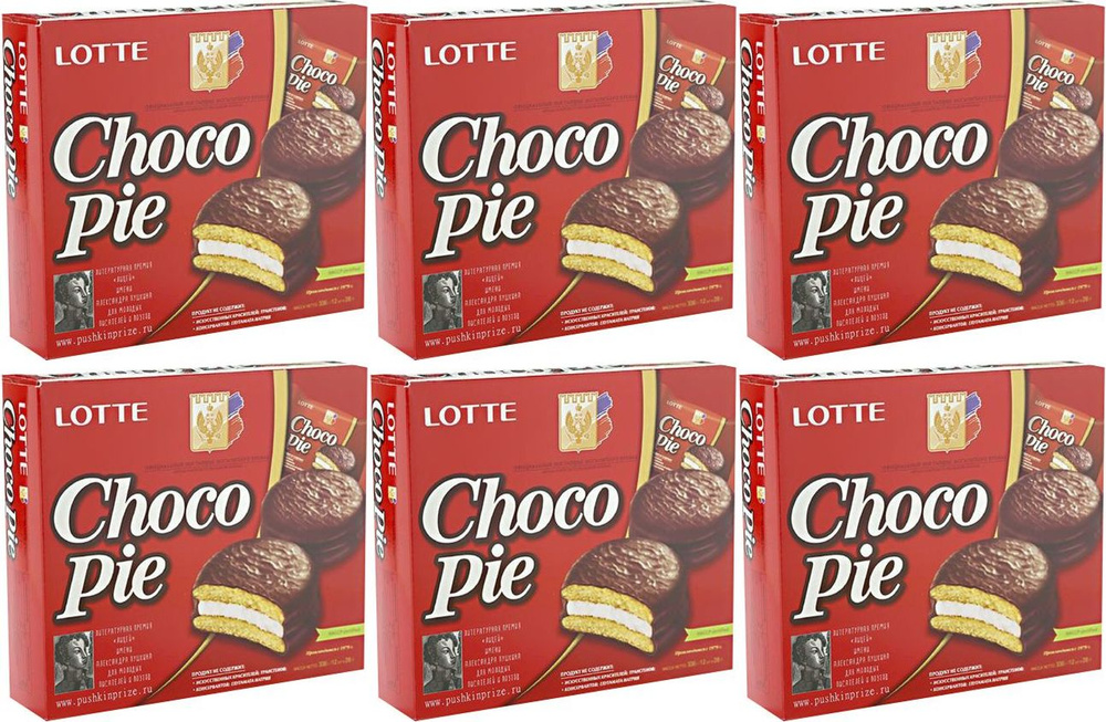 Печенье Lotte Choco Pie бисквитное глазированное, комплект: 6 упаковок по 336 г  #1