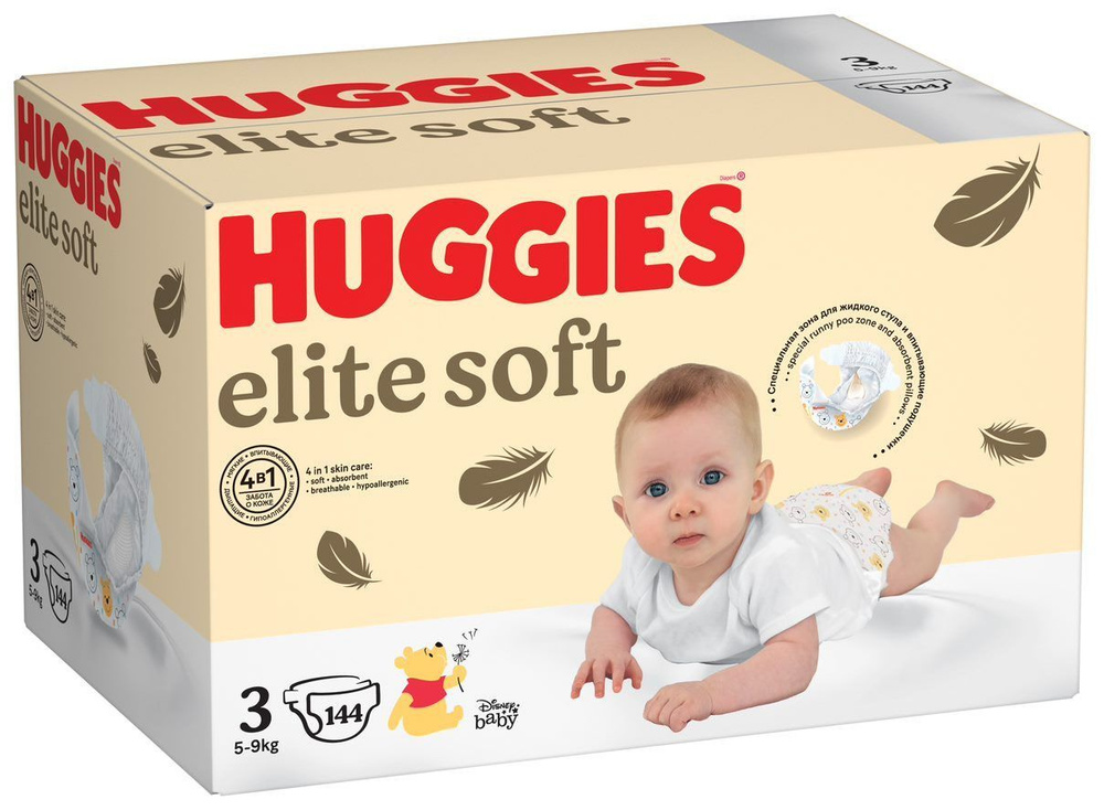 Подгузники Huggies Elite Soft 5-9кг, 3 размер, 144шт #1