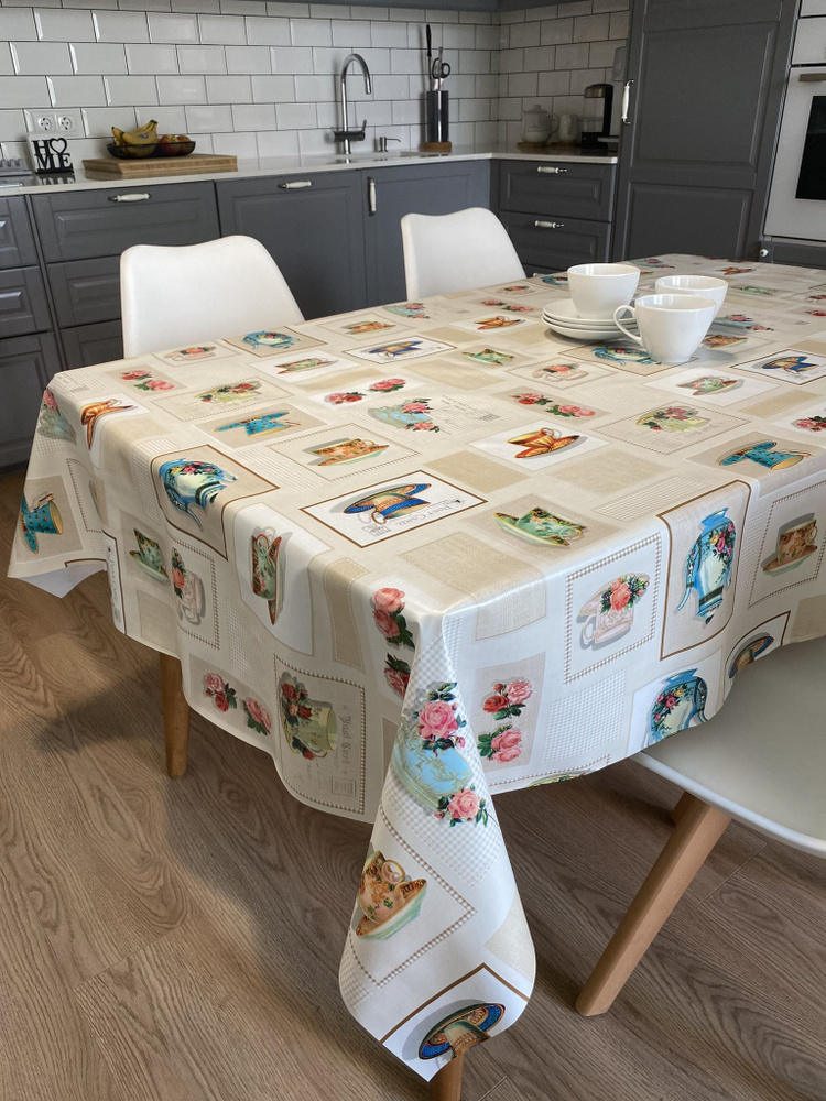Скатерть клеенка на стол в кухню L'CADESI FLORISTA, размер 140х200 см, из ПВХ FL140200-1663-04  #1