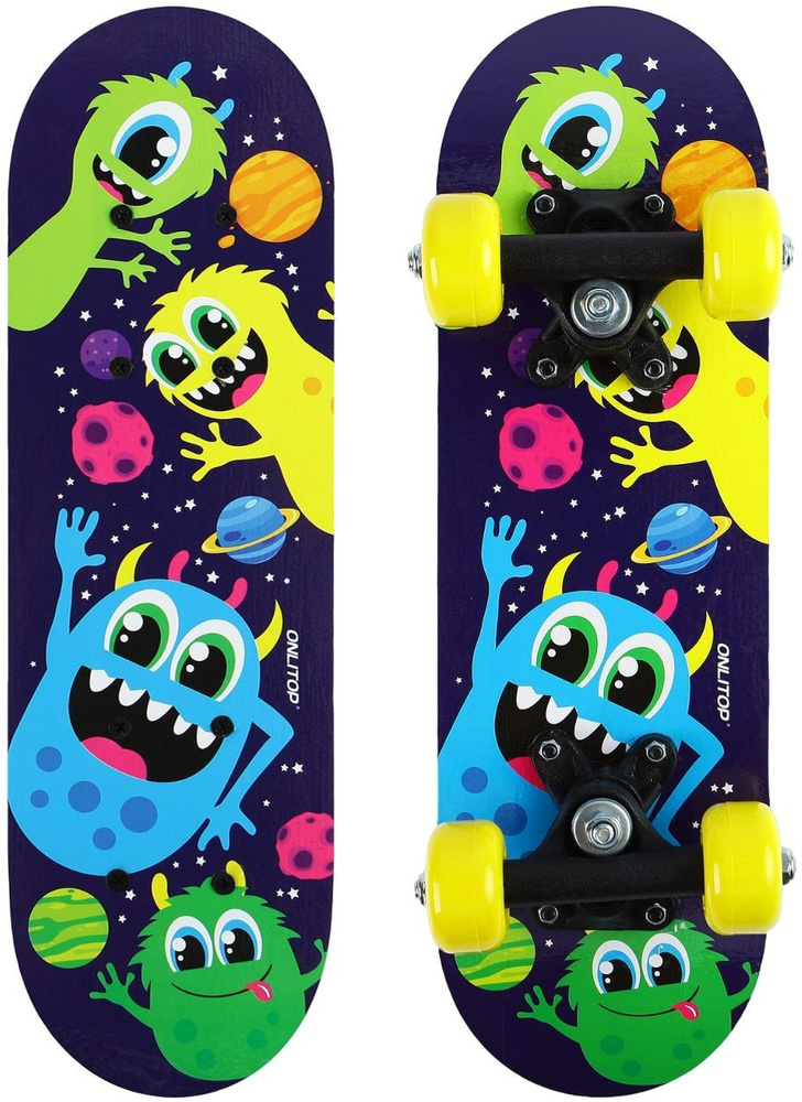 Скейтборд детский "Чудики", деревянная доска для ребенка, круизер для начинающих, скейт для детей, 44х14 #1