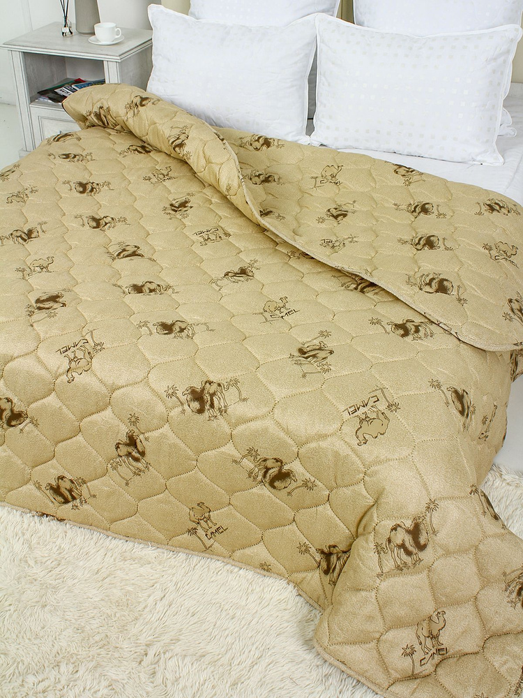Текстильная компания Багира Одеяло Евро 200x220 см, Всесезонное, с наполнителем Верблюжья шерсть, Полиэфирное #1