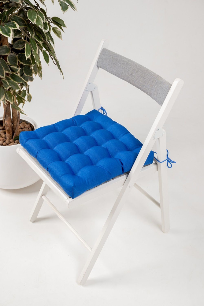 Подушка-сидушка "Лофт"синяя с завязками на стул, офисное, компьютерное кресло с лузгой гречихи Bio-Textiles #1