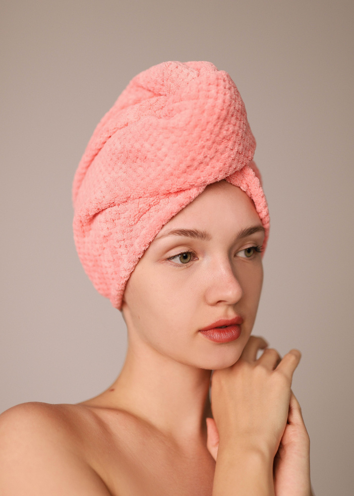 Полотенце для волос, Микрофибра, 25x65 см, розовый, 1 шт. #1