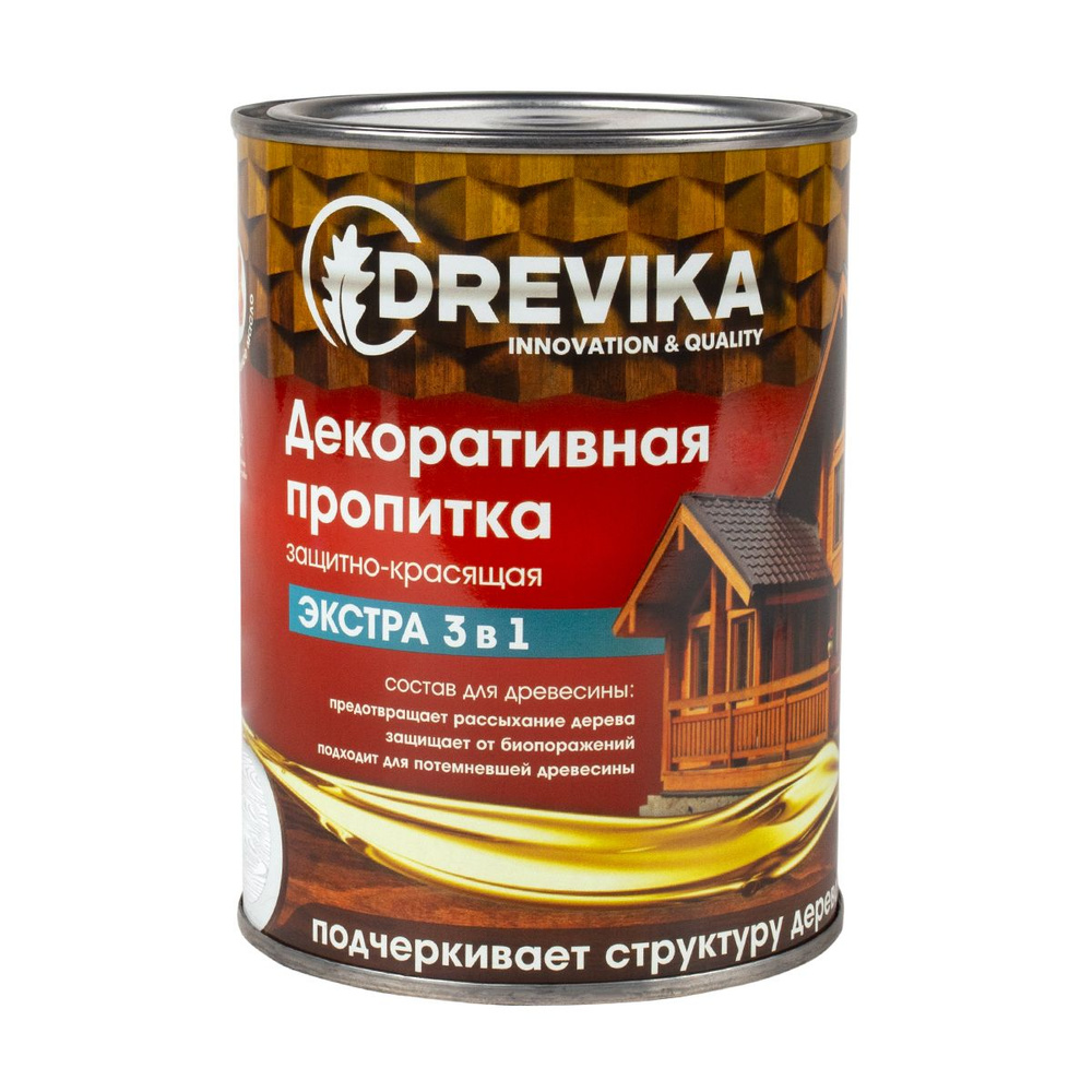 Декоративная пропитка для дерева Drevika Экстра 3 в 1, полуматовая, 0,8 л, белая  #1