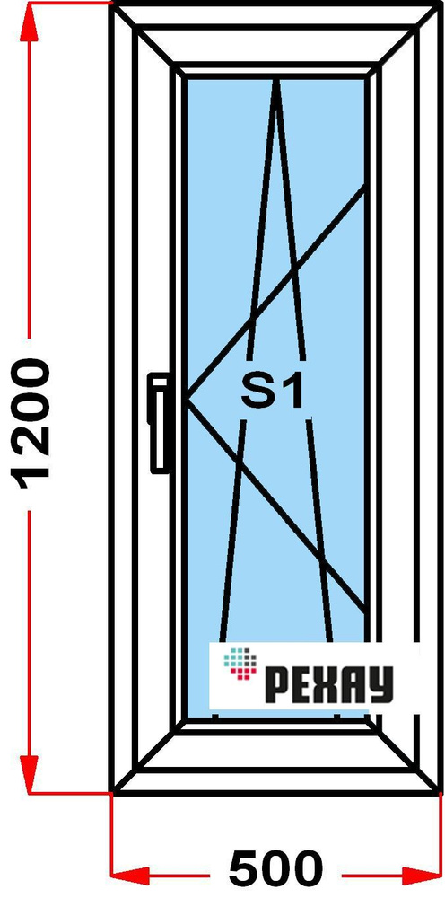 Окно пластиковое, профиль РЕХАУ BLITZ (1200 x 500), с поворотно-откидной створкой, стеклопакет из 3х #1