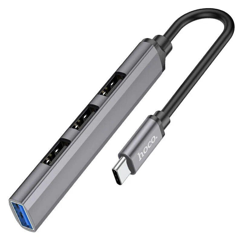 Переходник хаб USB Type-C Hoco HB26 (USB 3.0 + 3 USB 2.0)серый #1