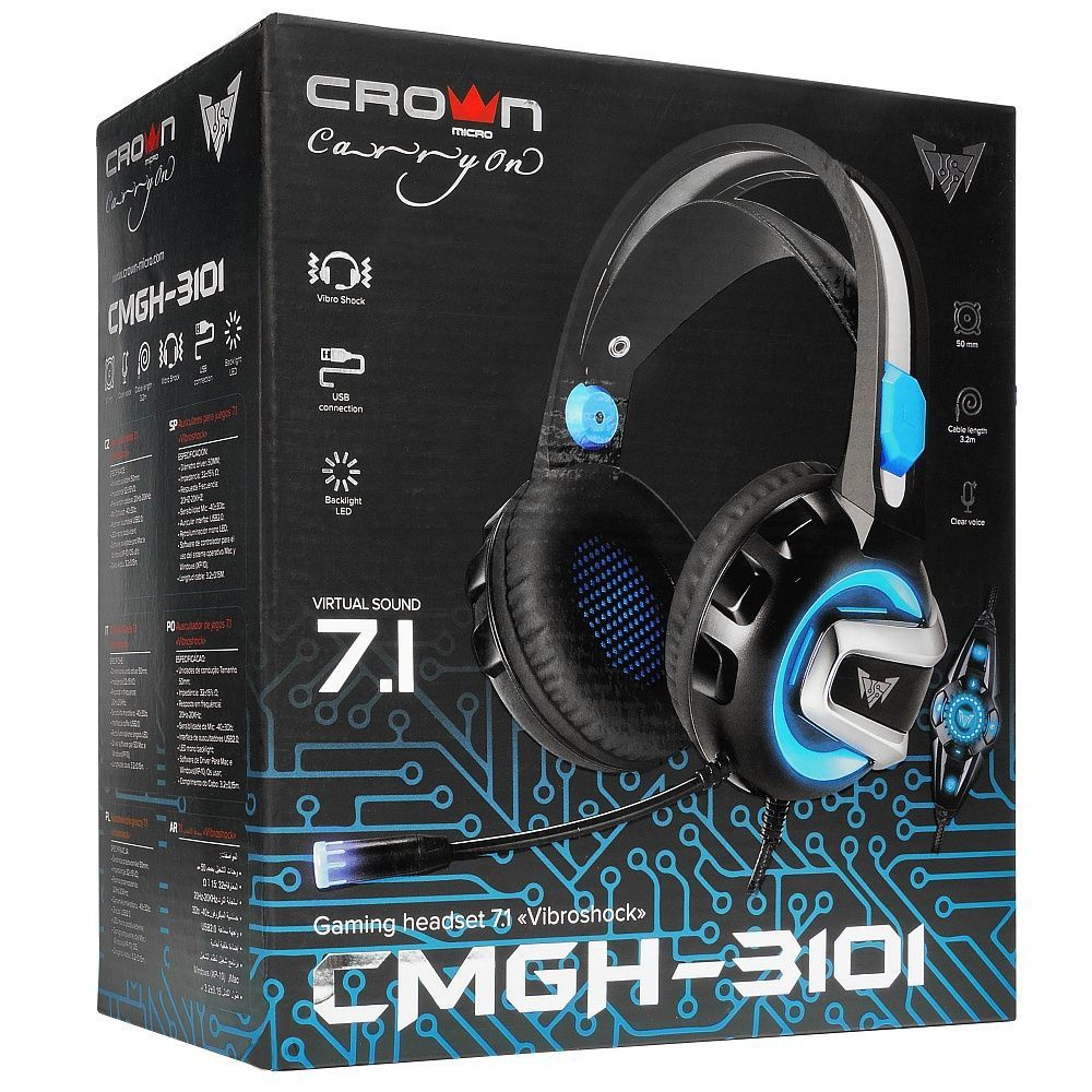Crown Micro Наушники проводные с микрофоном, USB, черный, синий  #1