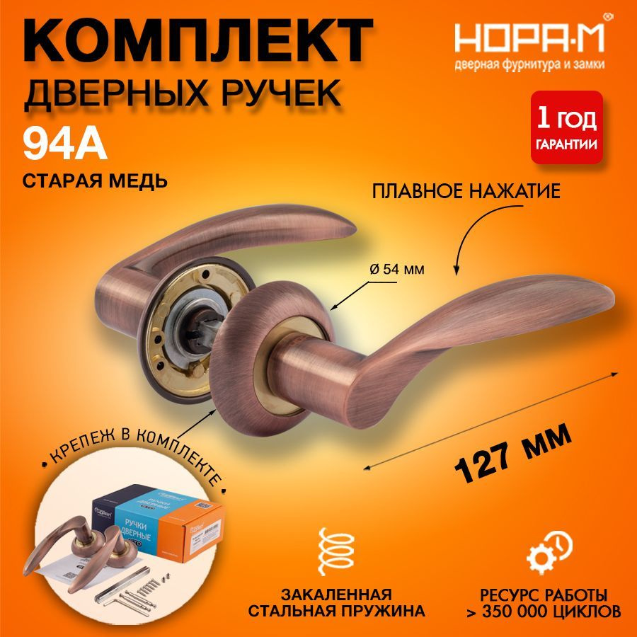 Ручка дверная межкомнатная на розетке НОРА-М 94А AL, комплект, старая медь  #1