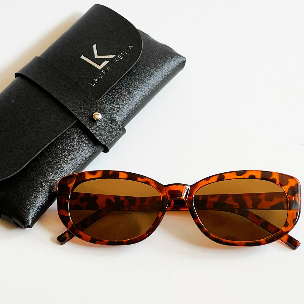 Очки солнцезащитные женские овальные / модные очки и футляр, тёмно-коричневый леопард  #1