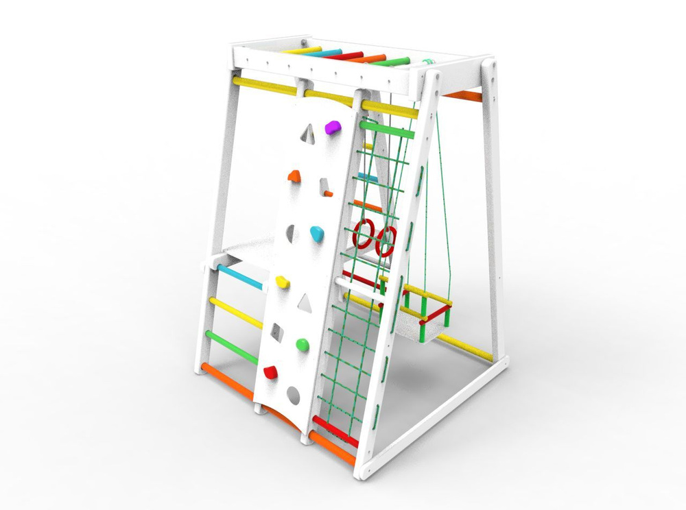 Детский спортивный комплекс деревянный для дома и дачи Скалолаз Снежок скалодром качель кольца в комплекте #1