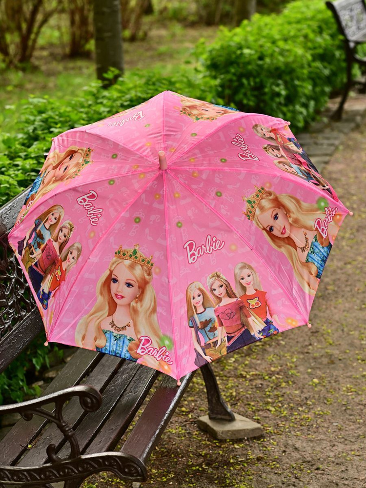 Зонт детский трость для девочки кукла барби полуавтомат Barbie  #1