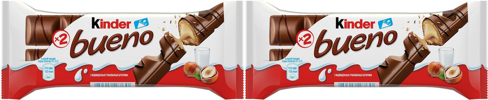 Вафли Kinder Bueno в молочном шоколаде, комплект: 2 упаковки по 43 г  #1
