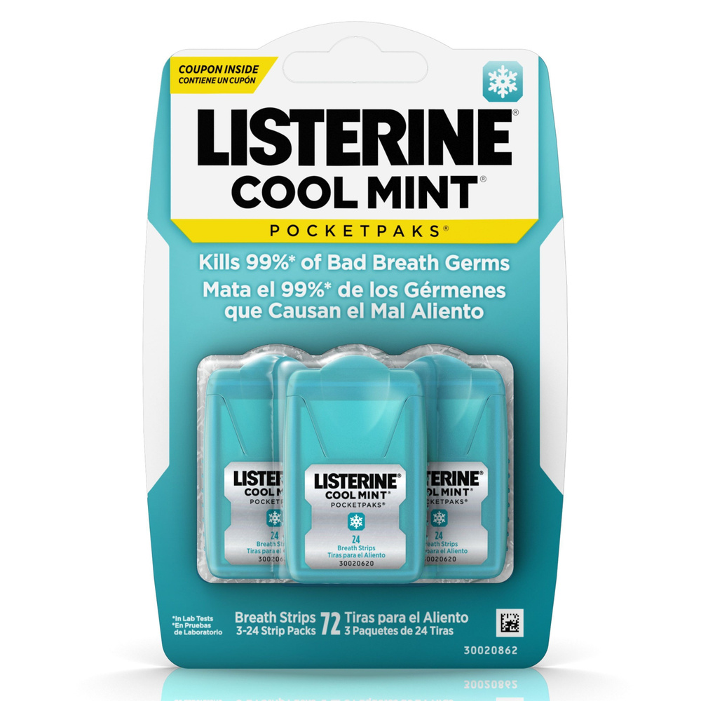 Освежающие полоски Listerine Cool Mint Pocketpaks 72 штуки #1