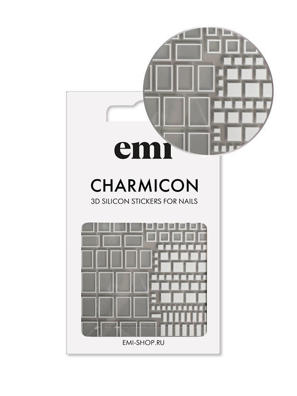 EMI Наклейки для дизайна ногтей Charmicon 3D Silicone Stickers №161 Квадраты белые  #1