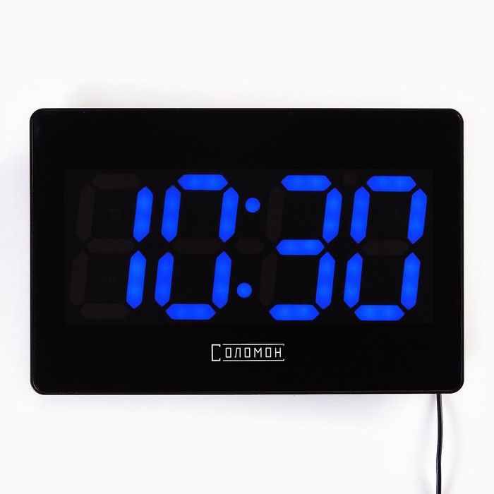 Часы электронные настенные, настольные "Соломон", с будильником, 15.5 х 23.5 см, синие цифры  #1
