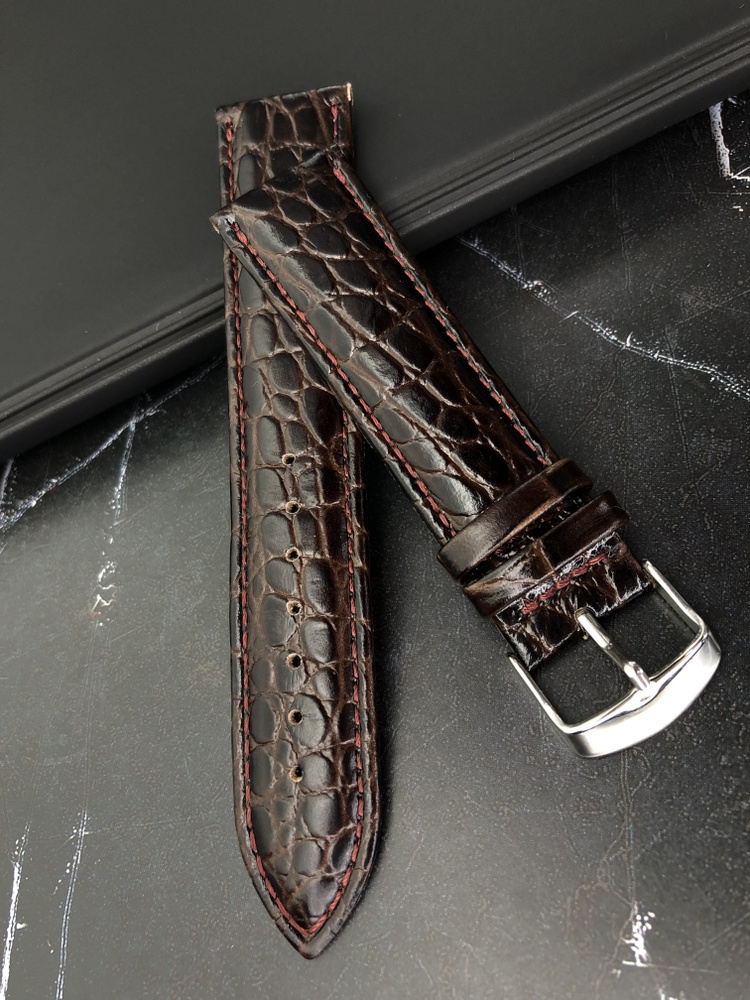 Ремешок для часов NAGATA кожаный 22 мм, коричневый, под рептилию  #1
