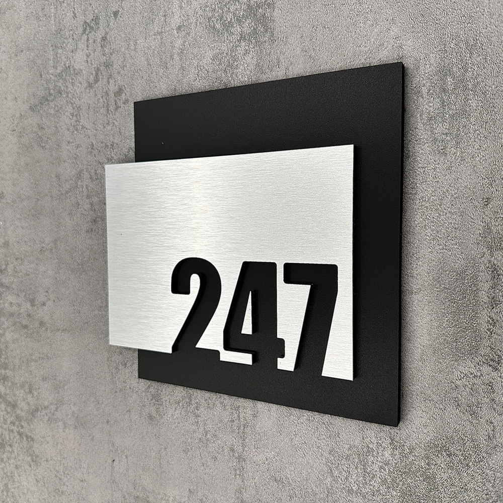 Цифры на дверь квартиры, табличка самоклеящаяся номер 247, 15х12см, царапанное серебро  #1
