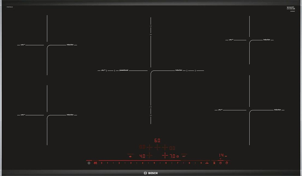 Встраиваемая индукционная панель BOSCH PIV975DC1E Serie 8, независимая, 5 конфорок, трехконтурная конфорка, #1