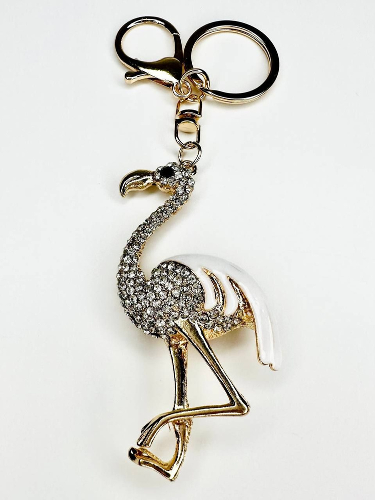 Брелок с карабином для ключей для сумки, большой золотой брелок с крупными камнями, брелок фламинго с #1
