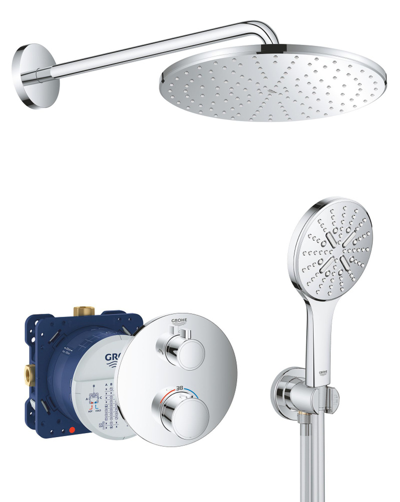 Душевая система с тропическим душем и термостатом Grohe Grohtherm Rainshower SmartActive 310, хром  #1