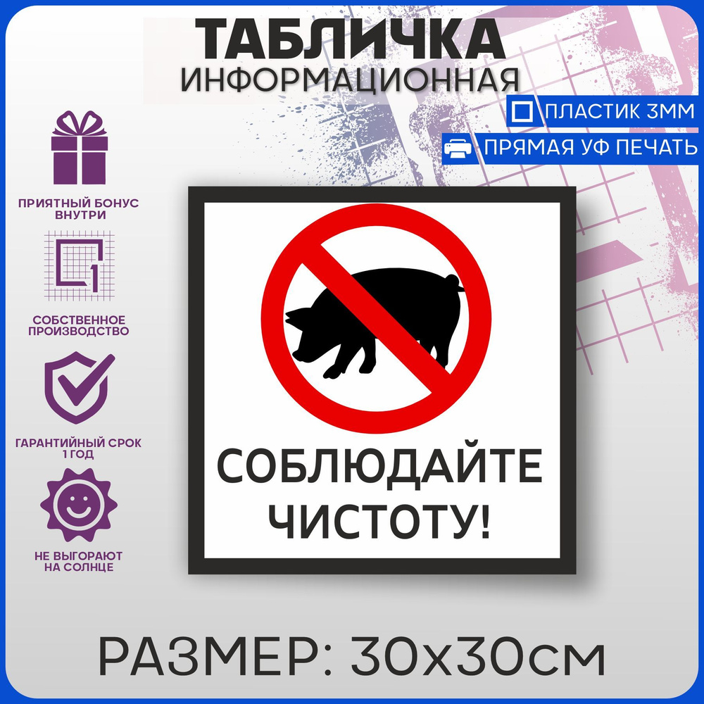 Табличка информационная Соблюдайте чистоту 30х30 #1