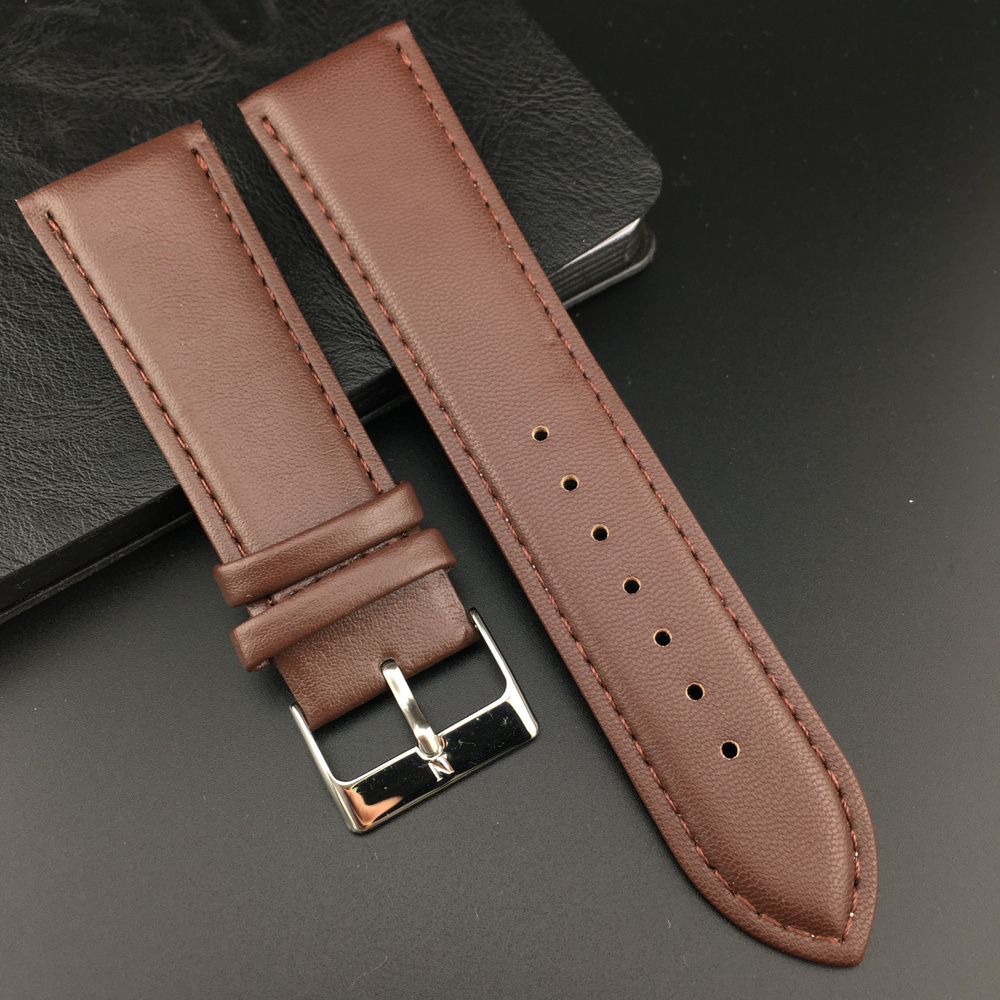 Ремешок для часов кожаный 24 мм коричневый, матовый, 1 шт #1