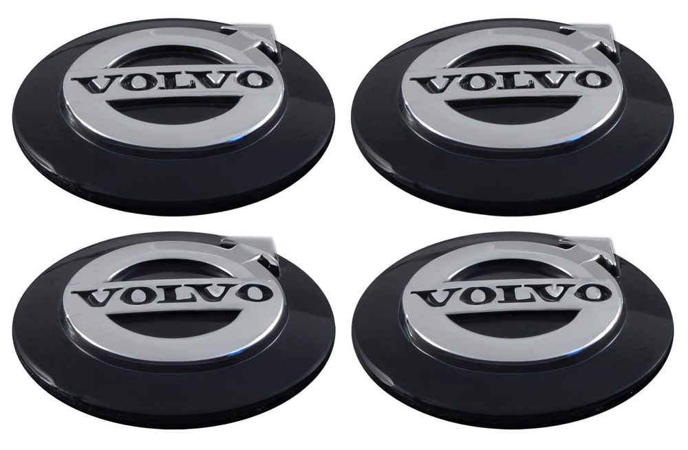 Наклейки на диски пластиковые рельефные 60 мм 4 шт / Стикеры на колпачки дисков Volvo черные и хром  #1