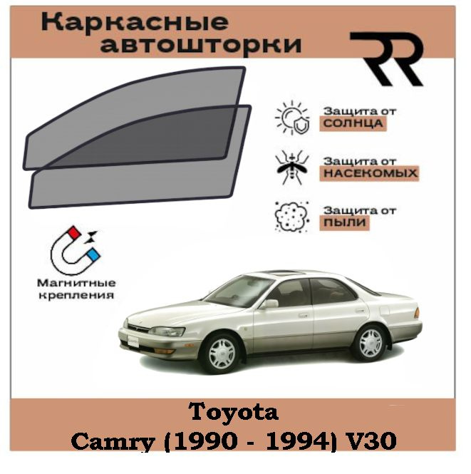 Автошторки RENZER для Toyota Camry (1990 - 1994) V30 Передние двери на МАГНИТАХ. Сетки на окна, шторки, #1