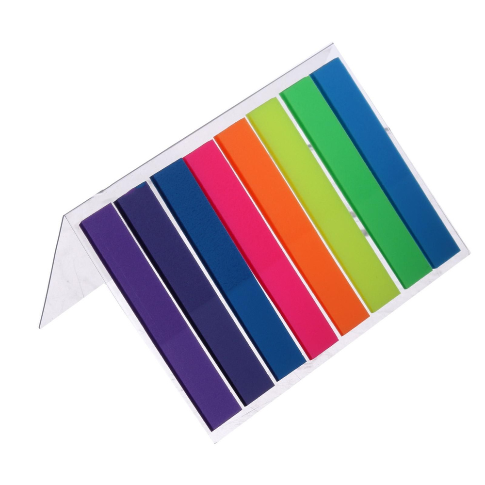 Блок-закладки с липким краем 8 мм х 45 мм, пластик, 20 листов, флуоресцентный, 8 цветов  #1