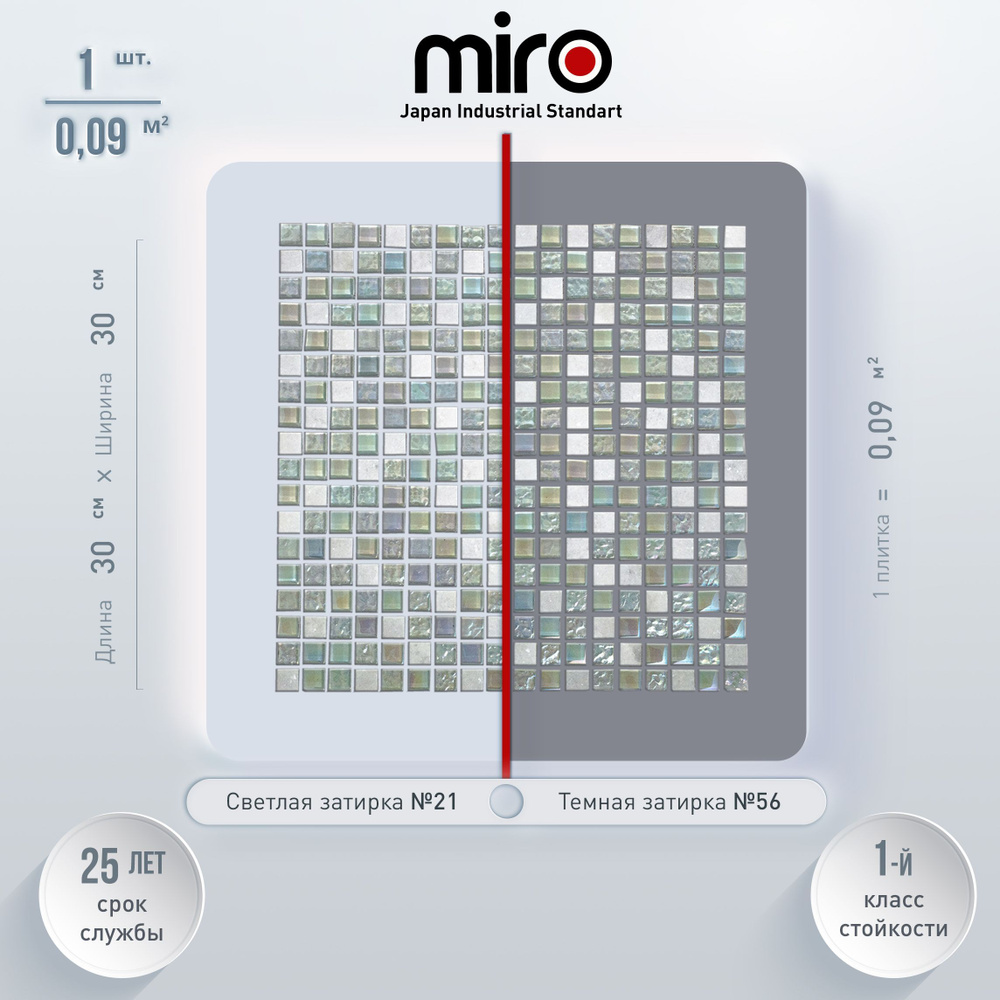 Плитка мозаика для ванной комнаты MIRO (серия Krypton №18), моющаяся высокопрочная, размер плитки 30.х30см, #1