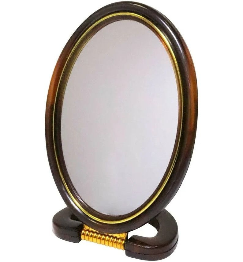 Зеркало настольное двухстороннее 12,5*17,5см овальное коричневый пластик /G-212/ (К) 1/72  #1