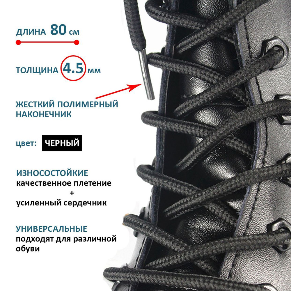 Шнурки черные круглые 80 см #1