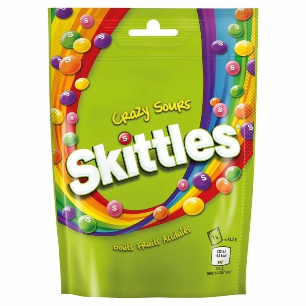 Skittles Crazy Sours, Скитлс Кислые фрукты, драже 160 гр! Большая упаковка!  #1