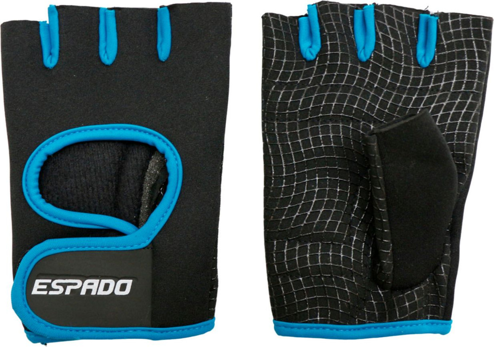 Перчатки для фитнеса и легкой атлетики ESPADO / Эспадо ESD001 тренировочные, полиэстер черно-голубой, #1